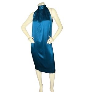 Georges Rech Vtg 100% Silk blue Midi dress Sz S